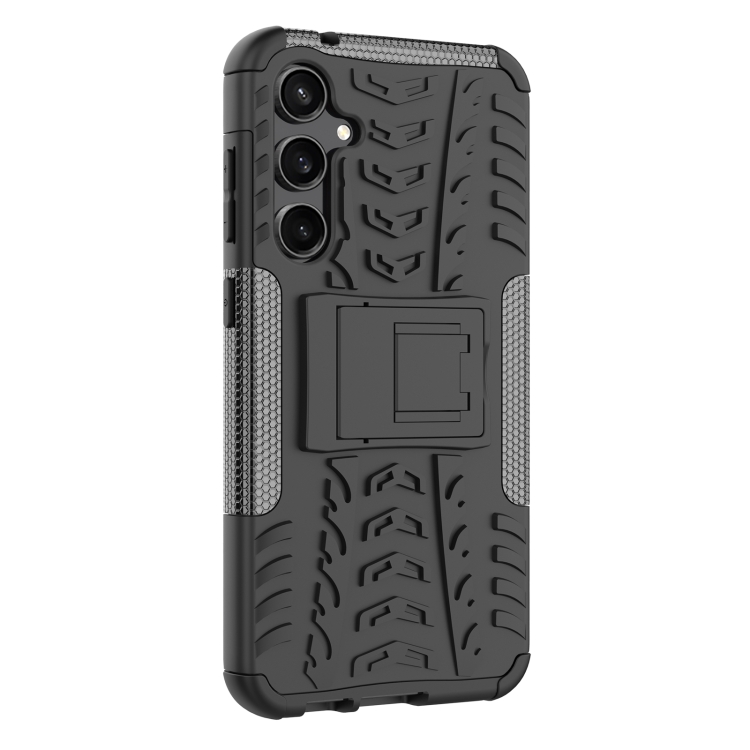 For Samsung Galaxy S23 FE 5G Tire Texture TPU + PC Phone Case with Holder(Black) For Samsung Galaxy S23 FE 5G Tire Texture TPU + PC Phone Case with Holder(Black)