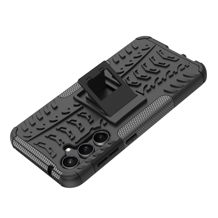 For Samsung Galaxy S23 FE 5G Tire Texture TPU + PC Phone Case with Holder(Black) For Samsung Galaxy S23 FE 5G Tire Texture TPU + PC Phone Case with Holder(Black)