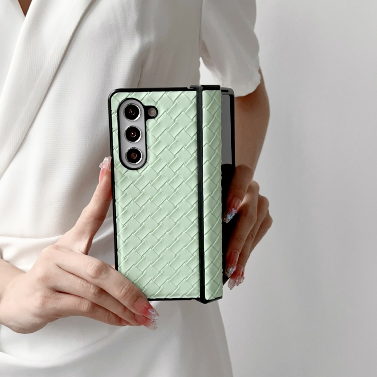 For Samsung Galaxy Z Fold5 Three-piece Set Woven Texture Folding PU Phone Case(Rose Red) For Samsung Galaxy Z Fold5 Three-piece Set Woven Texture Folding PU Phone Case(Rose Red)