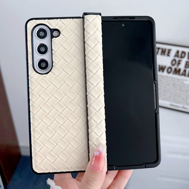 For Samsung Galaxy Z Fold Special Three-piece Set Woven Texture Folding PU Phone Case(Gold)