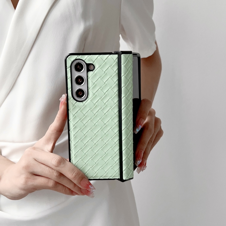 For Samsung Galaxy Z Fold Special Three-piece Set Woven Texture Folding PU Phone Case(Gold)