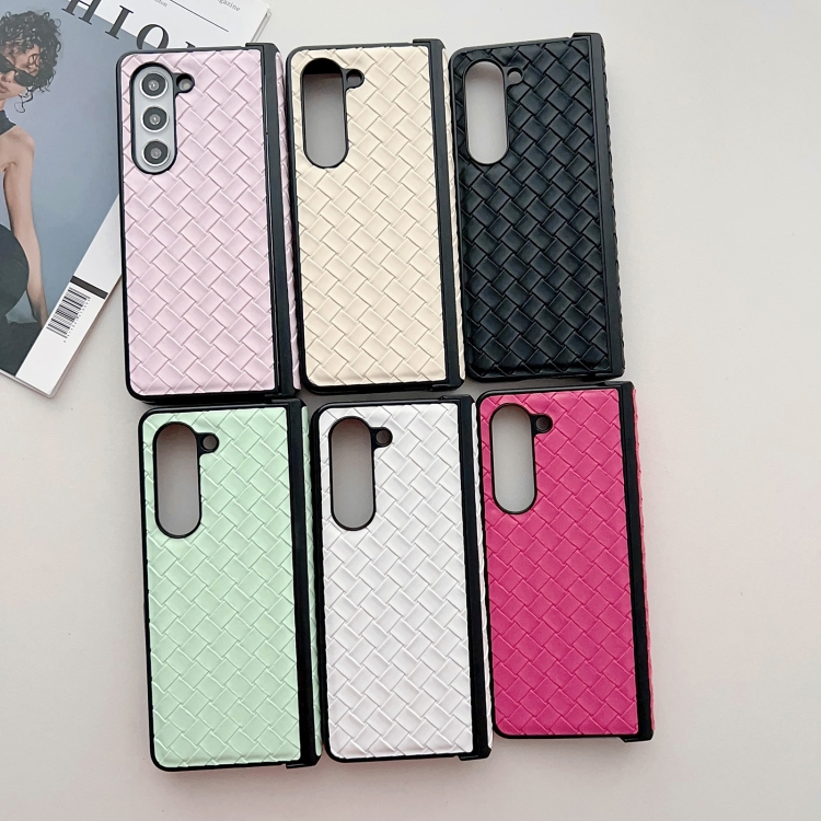 For Samsung Galaxy Z Fold Special Three-piece Set Woven Texture Folding PU Phone Case(Gold)