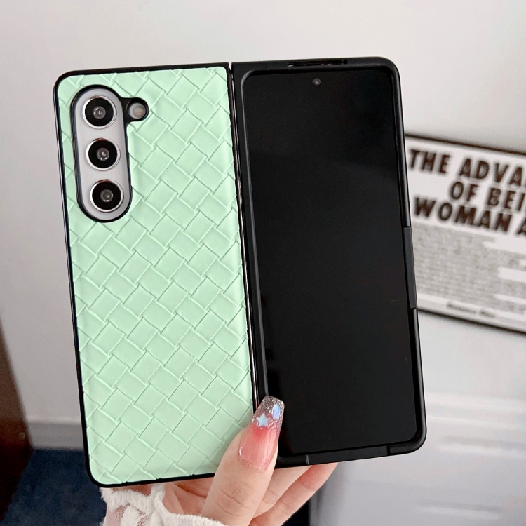 For Samsung Galaxy Z Fold5 Woven Texture Folding PU Phone Case(Green) For Samsung Galaxy Z Fold5 Woven Texture Folding PU Phone Case(Green)