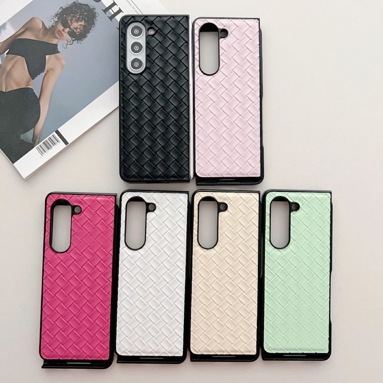 For Samsung Galaxy Z Fold5 Woven Texture Folding PU Phone Case(Green) For Samsung Galaxy Z Fold5 Woven Texture Folding PU Phone Case(Green)