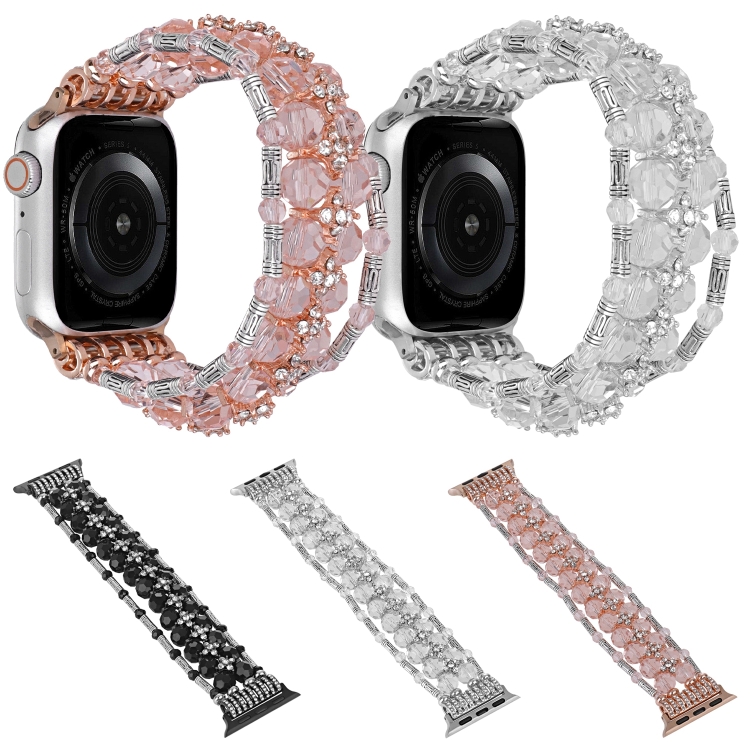 For Apple Watch Series 44mm Beaded Diamond Bracelet Watch Band