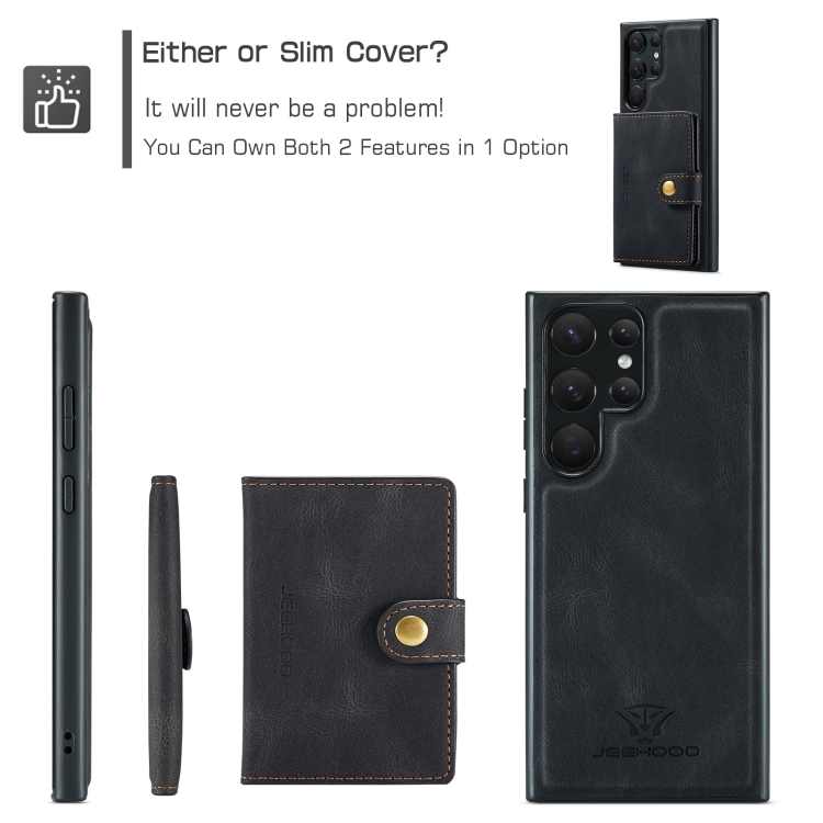 For Samsung Galaxy S24 Ultra 5G JEEHOOD J01 Retro Magnetic Detachable Wallet Phone Case(Black)