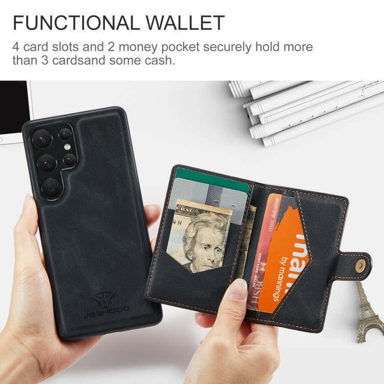 For Samsung Galaxy S24 Ultra 5G JEEHOOD J01 Retro Magnetic Detachable Wallet Phone Case(Black)