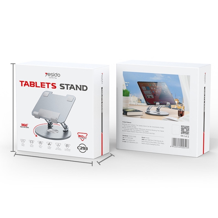 Yesido C293 360 Degree Rotating Foldable Tablet Desk Stand(Silver) - 9