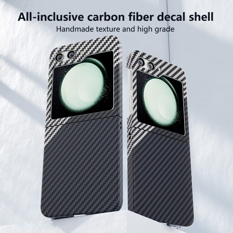 For Samsung Galaxy Z Flip5 All-inclusive Decal Carbon Fiber Texture Protective Phone Case(Gray White) For Samsung Galaxy Z Flip5 All-inclusive Decal Carbon Fiber Texture Protective Phone Case(Gray White)