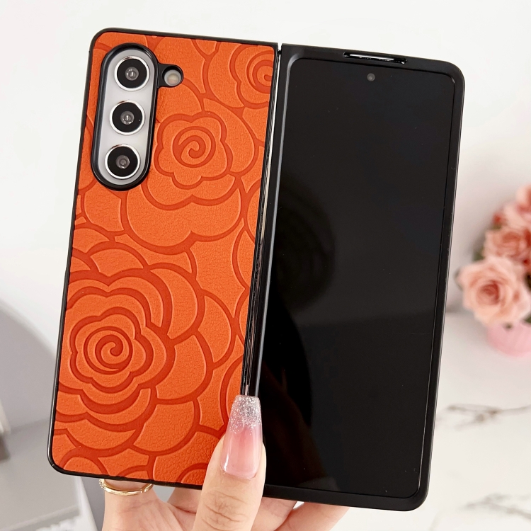 For Samsung Galaxy Z Fold Special Impression Flower Pattern Protective Phone Case(Orange)
