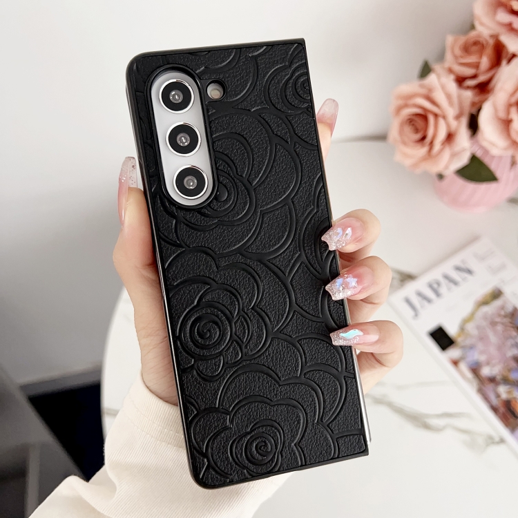 For Samsung Galaxy Z Fold Special Impression Flower Pattern Protective Phone Case(Orange)
