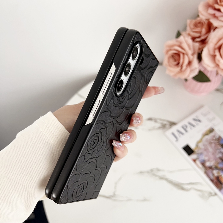 For Samsung Galaxy Z Fold Special Impression Flower Pattern Protective Phone Case(Orange)