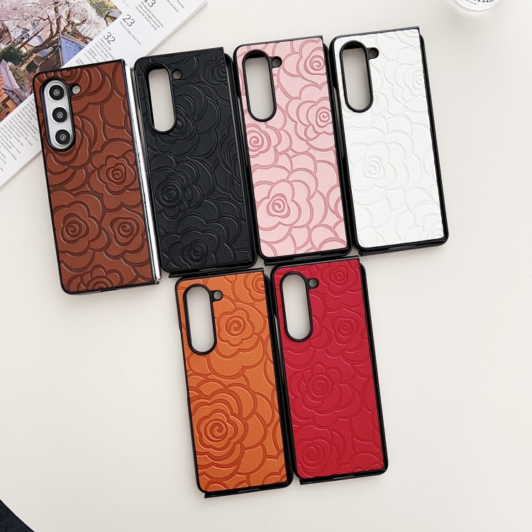 For Samsung Galaxy Z Fold Special Impression Flower Pattern Protective Phone Case(Orange)