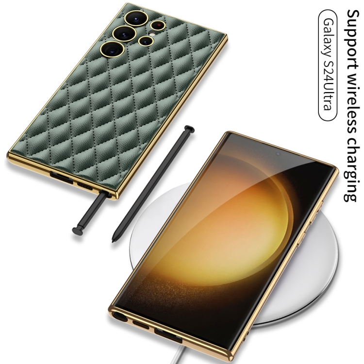 For Samsung Galaxy S24 Ultra 5G GKK Rhombus Pattern Electroplating Plain PU Phone Case(Black) For Samsung Galaxy S24 Ultra 5G GKK Rhombus Pattern Electroplating Plain PU Phone Case(Black)