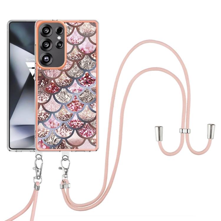 For Samsung Galaxy S25 Ultra 5G Electroplating Pattern IMD TPU Shockproof Case with Neck Lanyard(Pink Scales) For Samsung Galaxy S25 Ultra 5G Electroplating Pattern IMD TPU Shockproof Case with Neck Lanyard(Pink Scales)