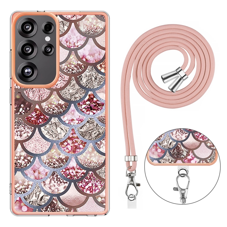 For Samsung Galaxy S25 Ultra 5G Electroplating Pattern IMD TPU Shockproof Case with Neck Lanyard(Pink Scales) For Samsung Galaxy S25 Ultra 5G Electroplating Pattern IMD TPU Shockproof Case with Neck Lanyard(Pink Scales)
