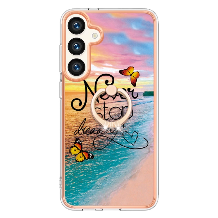 For Samsung Galaxy S24+ 5G Electroplating Pattern IMD TPU Shockproof Case with Rhinestone Ring Holder(Dream Chasing Butterfly)