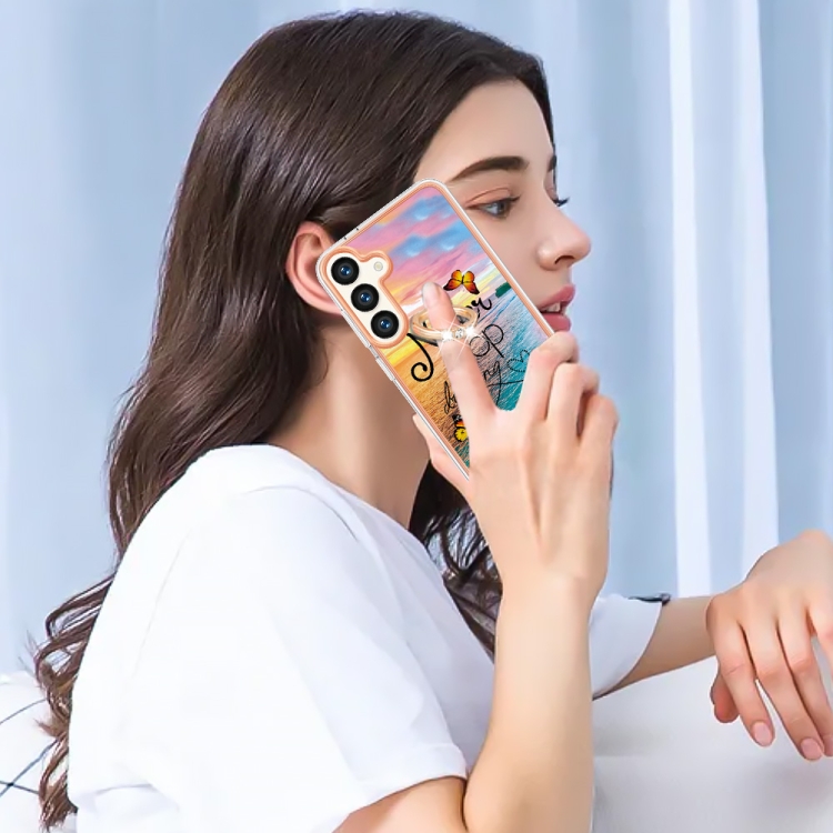 For Samsung Galaxy S24+ 5G Electroplating Pattern IMD TPU Shockproof Case with Rhinestone Ring Holder(Dream Chasing Butterfly)