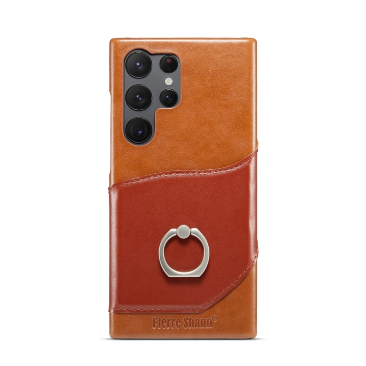 For Samsung Galaxy S24 Ultra 5G Fierre Shann Oil Wax Texture Genuine Leather Back Phone Case(Brown) For Samsung Galaxy S24 Ultra 5G Fierre Shann Oil Wax Texture Genuine Leather Back Phone Case(Brown)
