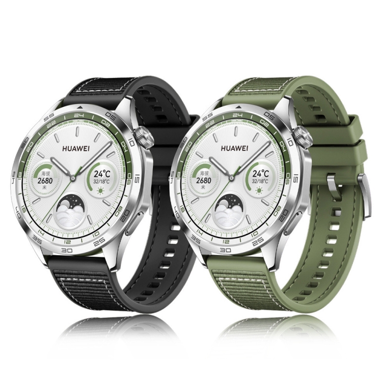 For Huawei Watch GT4 46mm Nylon Hybrid Braid Silicone Watch Band, Size:  22mm(Green)