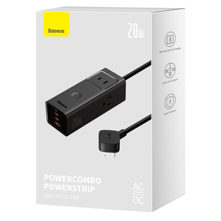 Baseus PowerCombo Pro Power Strip 3xAC+2xType-C+USB 20W Lite with 1.5m US Plug(Black) Baseus PowerCombo Pro Power Strip 3xAC+2xType-C+USB 20W Lite with 1.5m US Plug(Black)