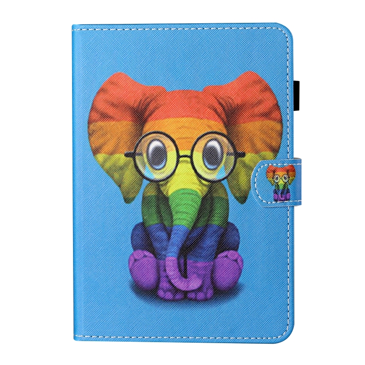 Para Samsung Galaxy Tab A9 + desenho colorido costura capa de couro  inteligente para tablet (elefante colorido)