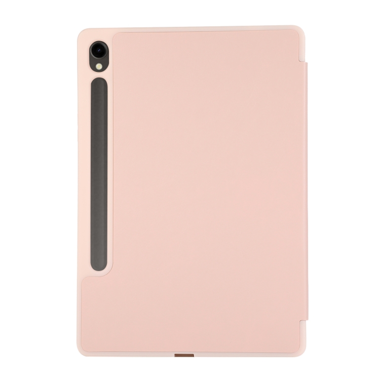 For Samsung Galaxy Tab S9 3-Fold Pure Color TPU Leather Tablet Case with Pen Slot(Pink) For Samsung Galaxy Tab S9 3-Fold Pure Color TPU Leather Tablet Case with Pen Slot(Pink)