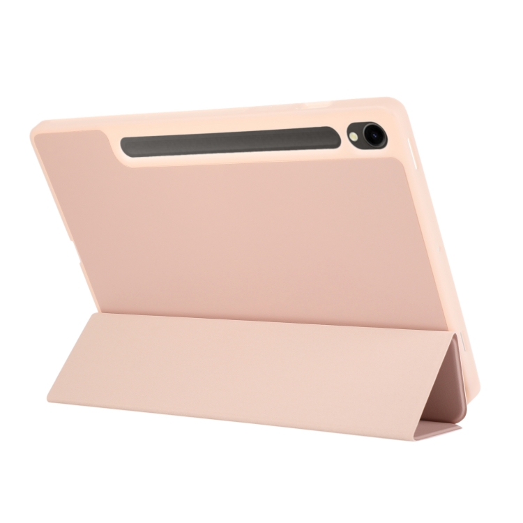 For Samsung Galaxy Tab S9 3-Fold Pure Color TPU Leather Tablet Case with Pen Slot(Pink) For Samsung Galaxy Tab S9 3-Fold Pure Color TPU Leather Tablet Case with Pen Slot(Pink)