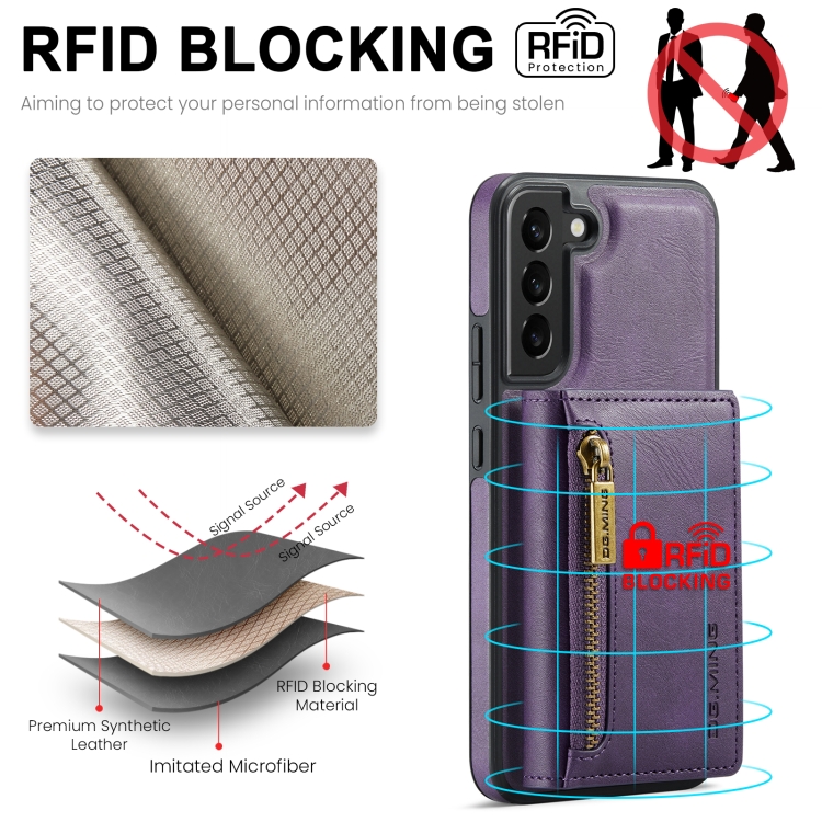 For Samsung Galaxy S22+ DG.MING M5 Series Zip RFID Multi Card Detachable Leather Phone Case(Purple) For Samsung Galaxy S22+ DG.MING M5 Series Zip RFID Multi Card Detachable Leather Phone Case(Purple)