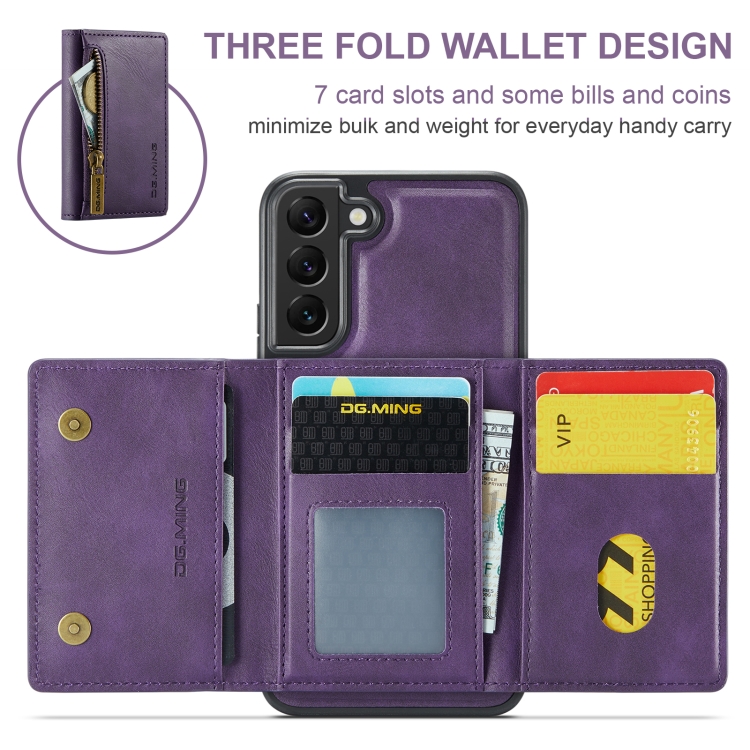 For Samsung Galaxy S22+ DG.MING M5 Series Zip RFID Multi Card Detachable Leather Phone Case(Purple) For Samsung Galaxy S22+ DG.MING M5 Series Zip RFID Multi Card Detachable Leather Phone Case(Purple)