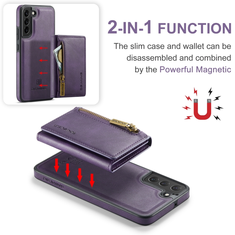 For Samsung Galaxy S22+ DG.MING M5 Series Zip RFID Multi Card Detachable Leather Phone Case(Purple) For Samsung Galaxy S22+ DG.MING M5 Series Zip RFID Multi Card Detachable Leather Phone Case(Purple)