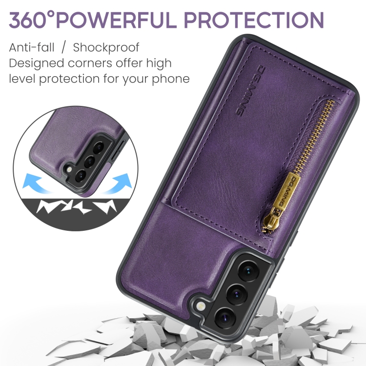 For Samsung Galaxy S22+ DG.MING M5 Series Zip RFID Multi Card Detachable Leather Phone Case(Purple) For Samsung Galaxy S22+ DG.MING M5 Series Zip RFID Multi Card Detachable Leather Phone Case(Purple)