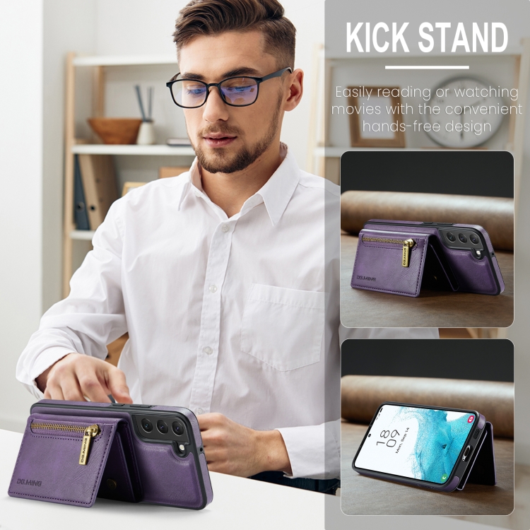 For Samsung Galaxy S22+ DG.MING M5 Series Zip RFID Multi Card Detachable Leather Phone Case(Purple) For Samsung Galaxy S22+ DG.MING M5 Series Zip RFID Multi Card Detachable Leather Phone Case(Purple)