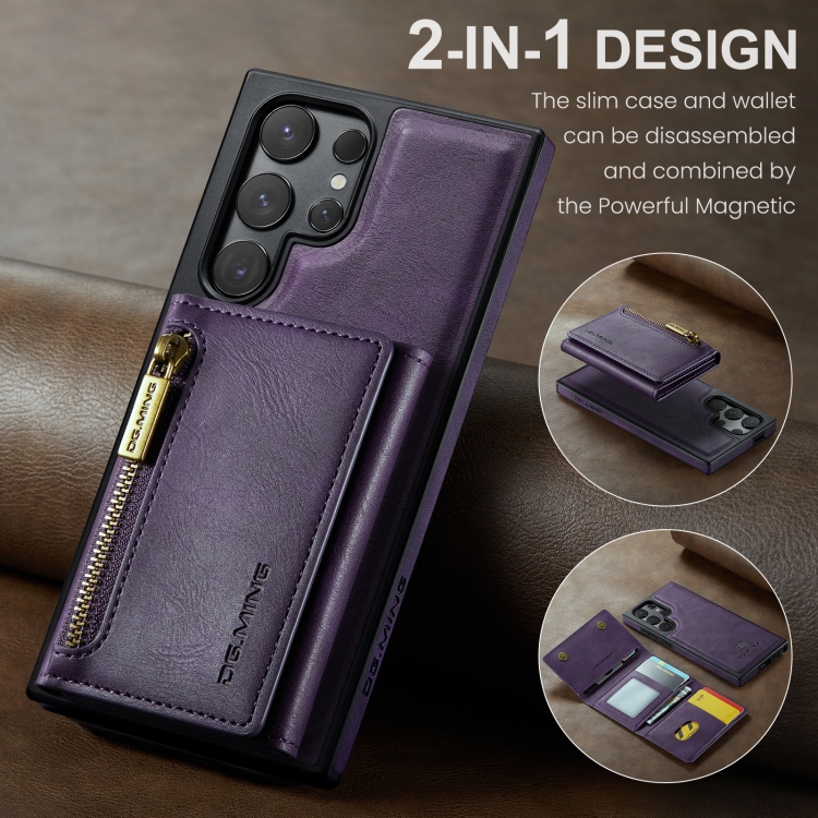 For Samsung Galaxy S24 Ultra 5G DG.MING M5 Series Zip RFID Multi Card Detachable Leather Phone Case(Purple) For Samsung Galaxy S24 Ultra 5G DG.MING M5 Series Zip RFID Multi Card Detachable Leather Phone Case(Purple)