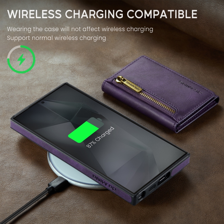 For Samsung Galaxy S24 Ultra 5G DG.MING M5 Series Zip RFID Multi Card Detachable Leather Phone Case(Purple) For Samsung Galaxy S24 Ultra 5G DG.MING M5 Series Zip RFID Multi Card Detachable Leather Phone Case(Purple)
