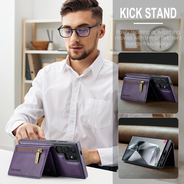 For Samsung Galaxy S24 Ultra 5G DG.MING M5 Series Zip RFID Multi Card Detachable Leather Phone Case(Purple) For Samsung Galaxy S24 Ultra 5G DG.MING M5 Series Zip RFID Multi Card Detachable Leather Phone Case(Purple)
