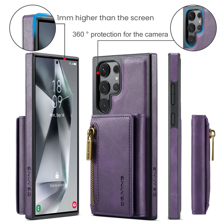 For Samsung Galaxy S24 Ultra 5G DG.MING M5 Series Zip RFID Multi Card Detachable Leather Phone Case(Purple) For Samsung Galaxy S24 Ultra 5G DG.MING M5 Series Zip RFID Multi Card Detachable Leather Phone Case(Purple)