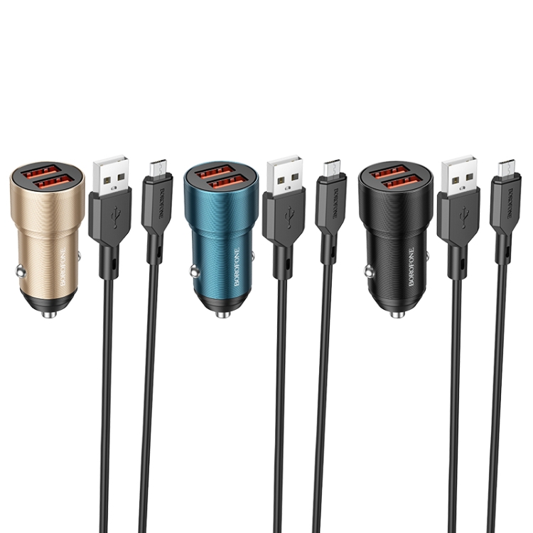 BOROFONE BZ19 Wisdom Dual USB Ports Car Charger with USB to Micro USB Cable(Gold) BOROFONE BZ19 Wisdom Dual USB Ports Car Charger with USB to Micro USB Cable(Gold)
