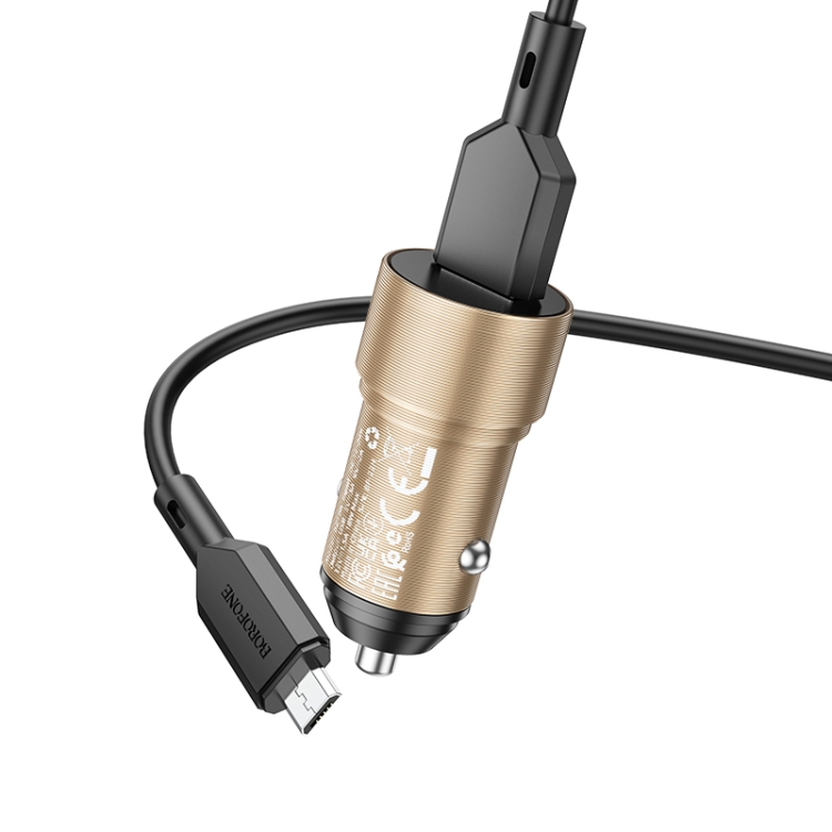 BOROFONE BZ19A Wisdom QC3.0 USB Port Fast Charging Car Charger with USB to Micro USB Cable(Gold) BOROFONE BZ19A Wisdom QC3.0 USB Port Fast Charging Car Charger with USB to Micro USB Cable(Gold)