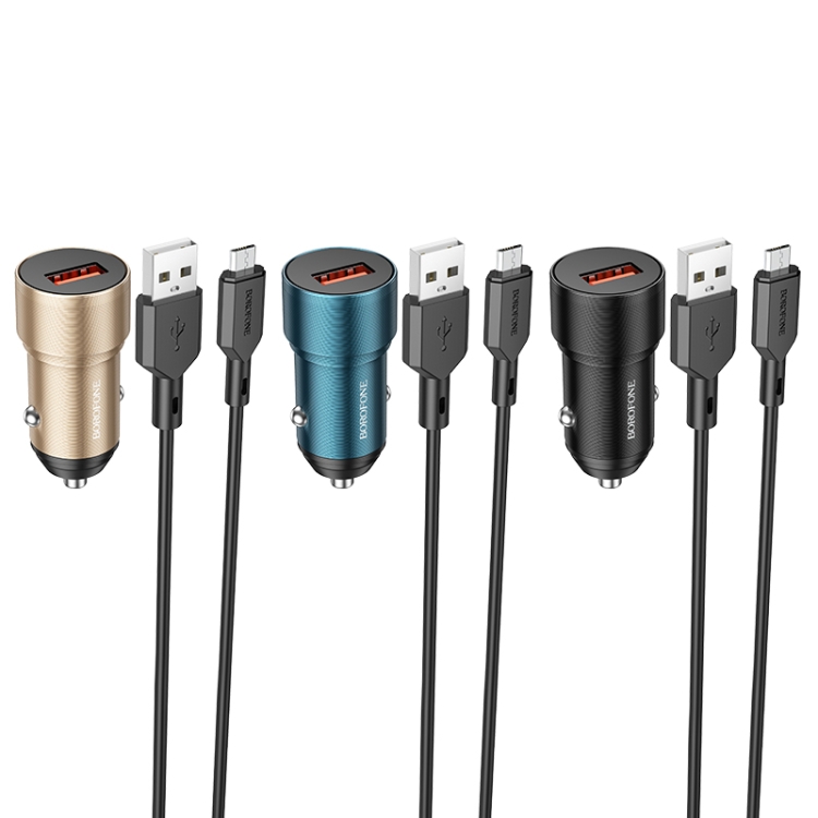 BOROFONE BZ19A Wisdom QC3.0 USB Port Fast Charging Car Charger with USB to Micro USB Cable(Gold) BOROFONE BZ19A Wisdom QC3.0 USB Port Fast Charging Car Charger with USB to Micro USB Cable(Gold)