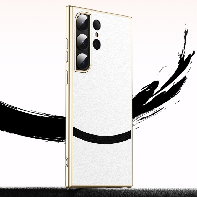 For Samsung Galaxy S23+ 5G Gilt Leather Electroplated Phone Case(White) For Samsung Galaxy S23+ 5G Gilt Leather Electroplated Phone Case(White)