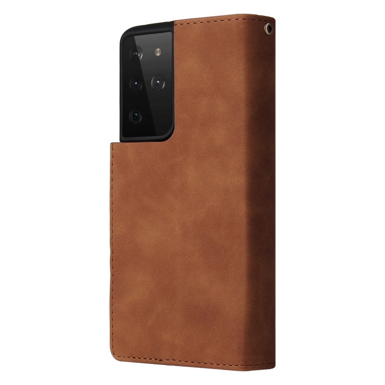 For Samsung Galaxy S21 Ultra 5G Multifunctional Frosted Zipper Wallet Leather Phone Case(Brown) For Samsung Galaxy S21 Ultra 5G Multifunctional Frosted Zipper Wallet Leather Phone Case(Brown)
