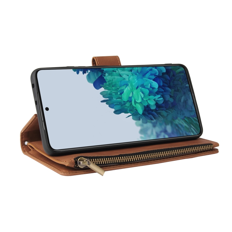 For Samsung Galaxy S21 Ultra 5G Multifunctional Frosted Zipper Wallet Leather Phone Case(Brown) For Samsung Galaxy S21 Ultra 5G Multifunctional Frosted Zipper Wallet Leather Phone Case(Brown)