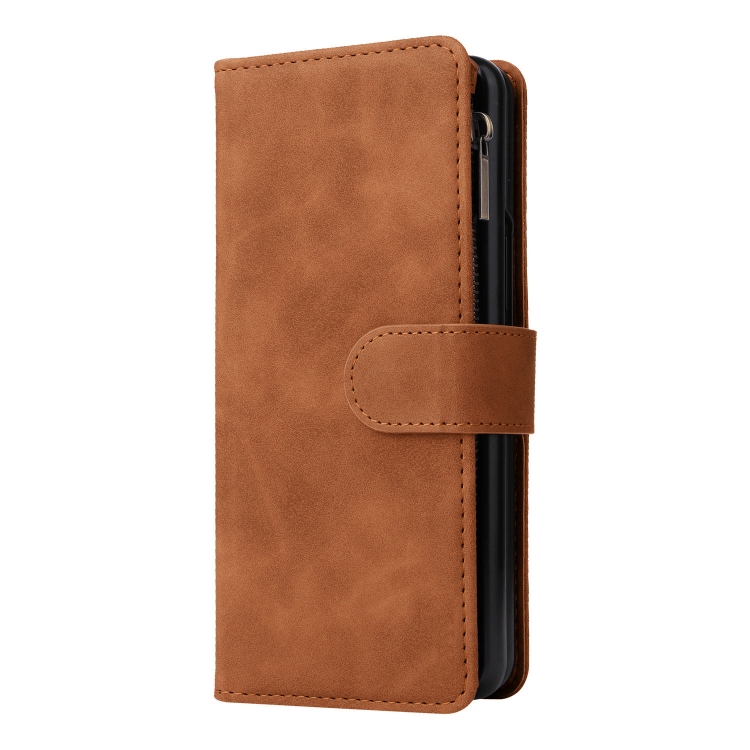 For Samsung Galaxy Z Fold4 Multifunctional Frosted Zipper Wallet Leather Phone Case(Brown)