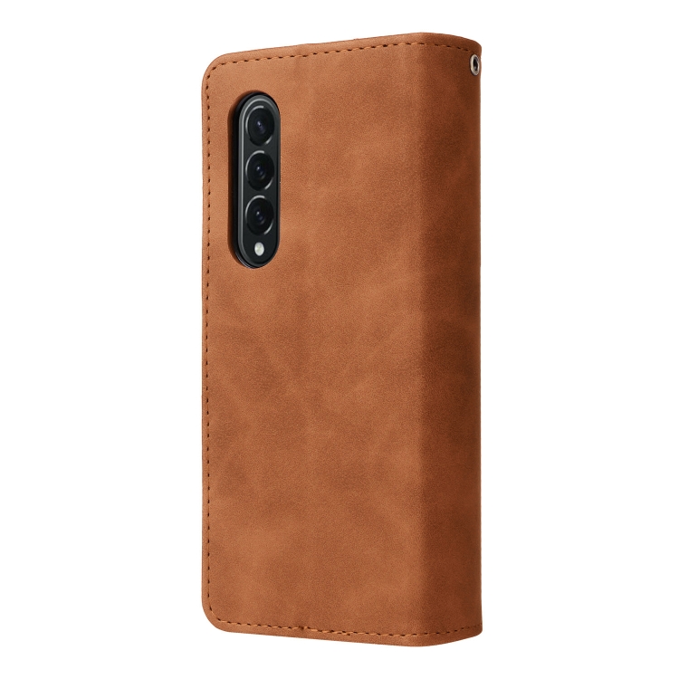 For Samsung Galaxy Z Fold4 Multifunctional Frosted Zipper Wallet Leather Phone Case(Brown)
