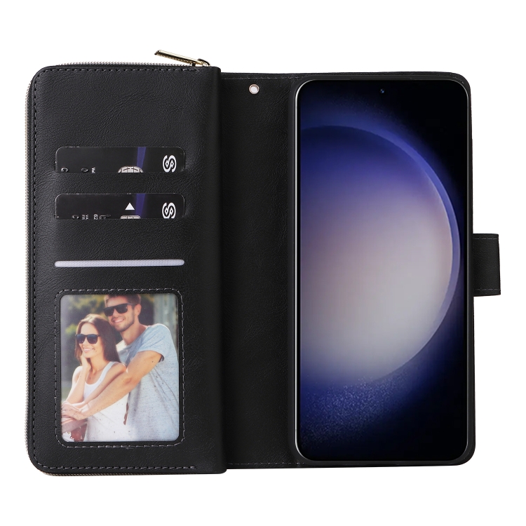 For Samsung Galaxy S24 5G 9-Card Slots Zipper Wallet Bag Leather Phone Case(Black) For Samsung Galaxy S24 5G 9-Card Slots Zipper Wallet Bag Leather Phone Case(Black)