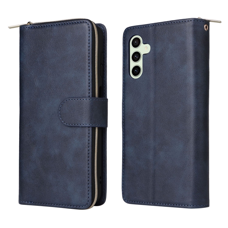 For Samsung Galaxy S24 FE 5G 9-Card Slots Zipper Wallet Bag Leather Phone Case(Blue) For Samsung Galaxy S24 FE 5G 9-Card Slots Zipper Wallet Bag Leather Phone Case(Blue)