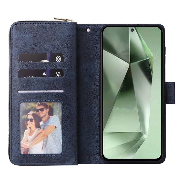 For Samsung Galaxy S24 FE 5G 9-Card Slots Zipper Wallet Bag Leather Phone Case(Blue) For Samsung Galaxy S24 FE 5G 9-Card Slots Zipper Wallet Bag Leather Phone Case(Blue)