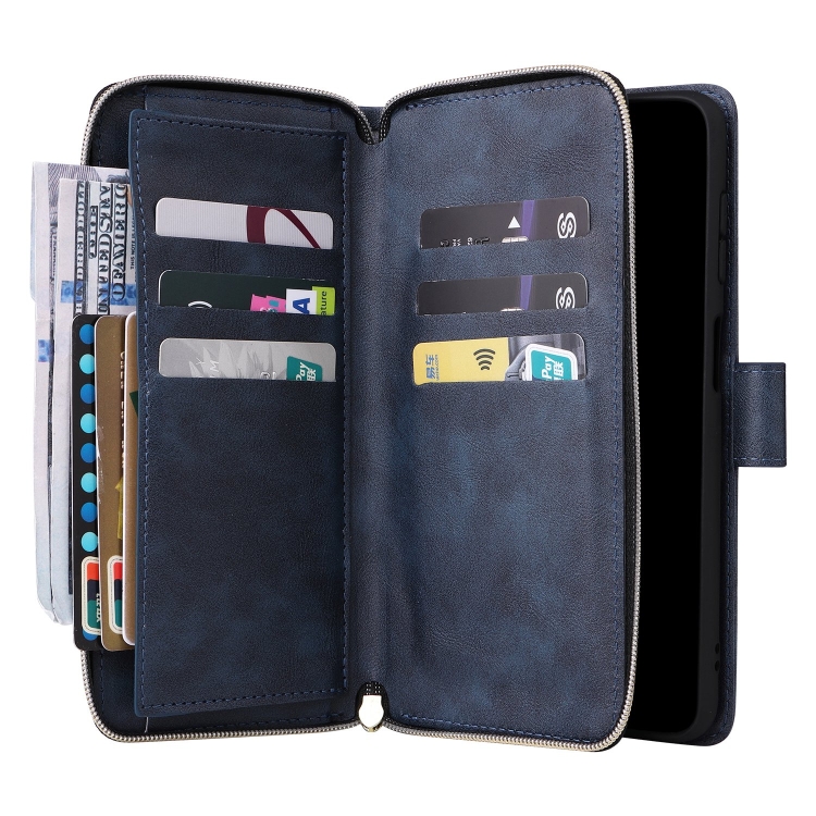For Samsung Galaxy S24 FE 5G 9-Card Slots Zipper Wallet Bag Leather Phone Case(Blue) For Samsung Galaxy S24 FE 5G 9-Card Slots Zipper Wallet Bag Leather Phone Case(Blue)