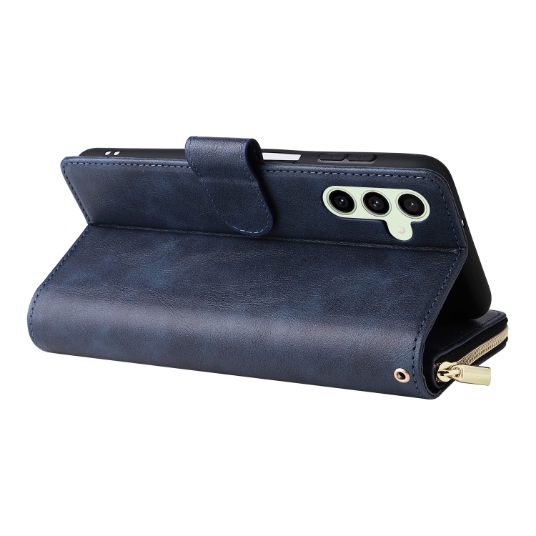 For Samsung Galaxy S24 FE 5G 9-Card Slots Zipper Wallet Bag Leather Phone Case(Blue) For Samsung Galaxy S24 FE 5G 9-Card Slots Zipper Wallet Bag Leather Phone Case(Blue)
